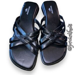 Dockers Black Leather Strappy Heeled Sandals Size 7